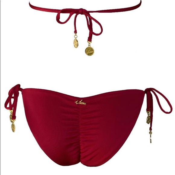 Red Dazzling Scrunch Bikini Bottom with Crystals - Picture 4 of 11